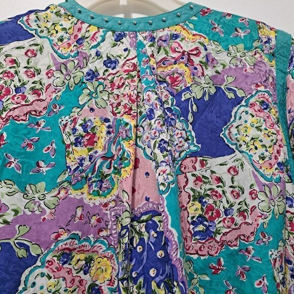 Vintage Mureli Floral Print Silk Studded Zip-Up Oversized Lightweight Jacket Sm - Picture 13 of 17